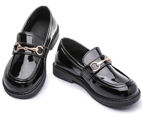 DADAWEN Toddler Little Kid Girls Loafers Slip On Flats Casual Boat Shoes Round Toe Wedding Church School Uniform Dress Shoes