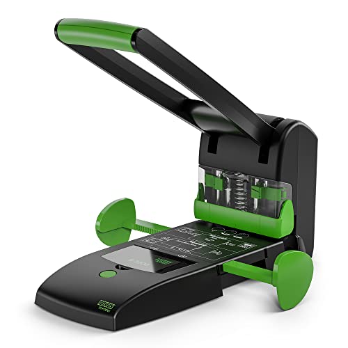 Novus B 2200 re+New Sustainable Block Punch (200 Sheets, Double and Quad Holes, Solid Metal Device with Plastic Coating Made of 78% Recycled Plastic) Black Green