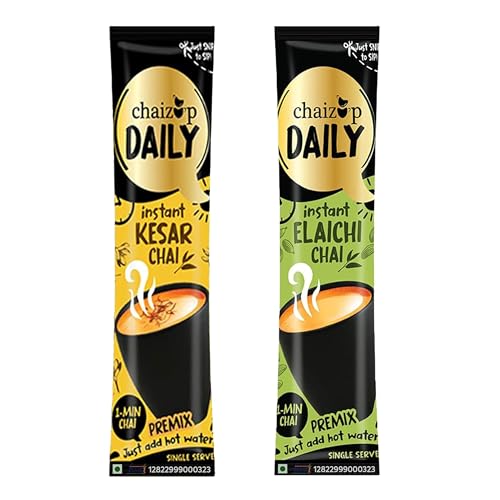 Image of Chaizup Daily 1 Min Instant Assorted Tea Pack - 40 Sachets | Elachi & Kesar Flavours | 40 Servings | 2 Packs (20 Sachets Each) | 280g