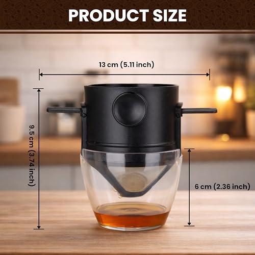 Image of Filter Coffee Maker with Bottom Cup Double Mesh Pour Over Coffee Filter Food Grade SS & Plastic Coffee Dripper 100% Paperless Foldable to Fit Most Cup Keep Coffee Flavour Easy Use & Clean