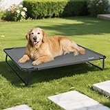 ABCPET Elevated Dog Bed, Outdoor Dog Bed Large Raised Cooling Pet Beds Cots Waterproof Stable and Easy Assembly, Teslin Fabric with 1.2mm Thick Iron Frame, Breathable, Ultra-Sturdy，Grey, 42”*28“*8”