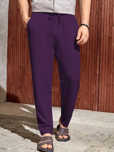 Image of TOPLOT Men's Premium Linen Blend Pants | Lightweight Breathable Fabric | Elastic Waist with Drawstring | Straight Fit | Side Pockets | Perfect for Casual, Holidays & Travel (5268)