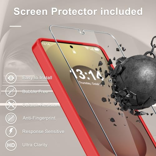 Image of YENAPOON for Samsung Galaxy S26+ Plus Case, Matte Magnetic Phone Cover | Fit for MagSafe, Screen Protector included, Shockproof Military Grade Protection, Translucent Frosted Back, Red