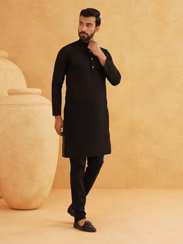 Image of Sojanya (Since 1958 Motifs Embroidered Thread Work Pure Cotton Straight Kurta With Churidar