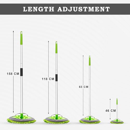 Image of GLUN Plastic Microfiber Car Mop with Extendable Handle 360 Rotating Brush for Wet & Dry Cleaning, Car Wash Duster Lightweight Microfiber Brush for Versatile Cleaning