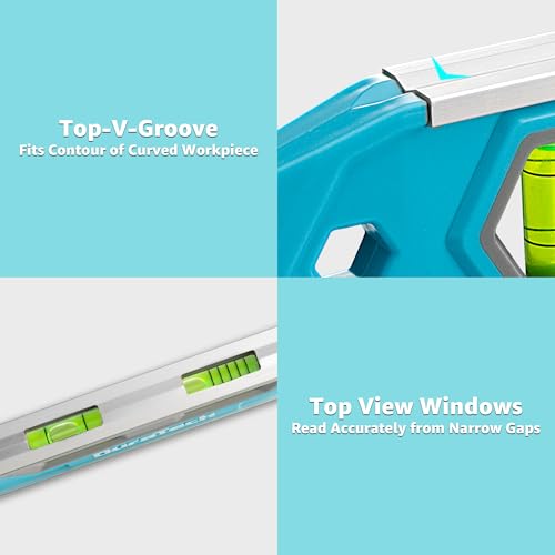 DURATECH Magnetische torpedo-waterpas, 300 mm, met 4 ampullen met hoge zichtbaarheid, hoek 45/0, 5 lijnen/90 graden, behuizing van aluminiumlegering, krachtige magneetvoet - Afbeelding 5