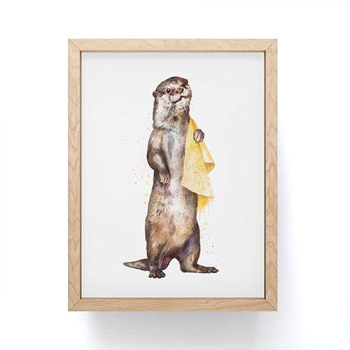Society6 Otter Bath Time Framed Mini Art Print - Wall Decor by Laura Graves - Framed, Small - Scale Work of Art with Gallery - Quality Ink, 3” x 4”, Light Maple Frame