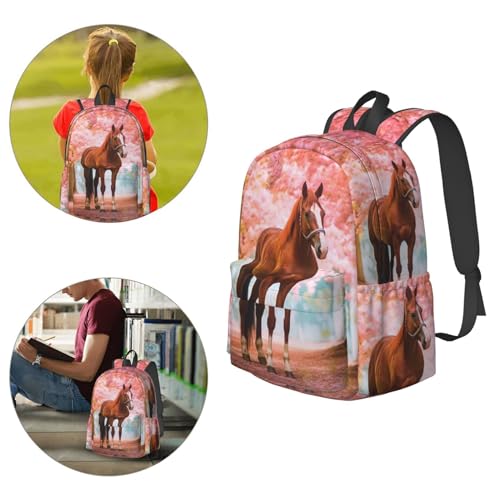 16 inch backpack 3D Horse Flowers Cherry Laptop Backpack Full Print School Bookbag Shoulder Bag for Travel Daypack4