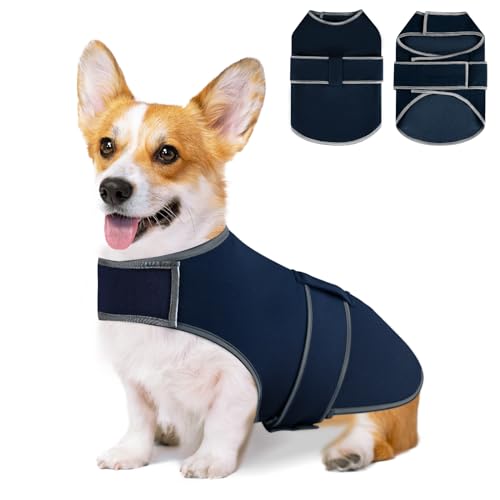 Uadonile Dog Anxiety Shirt, Calming Vest for Thunderstorm, Travel, Separation, Calming Coat Wrap for Dogs, Pet Stress Relief Anxiety Jacket (Dark Blue, Large)