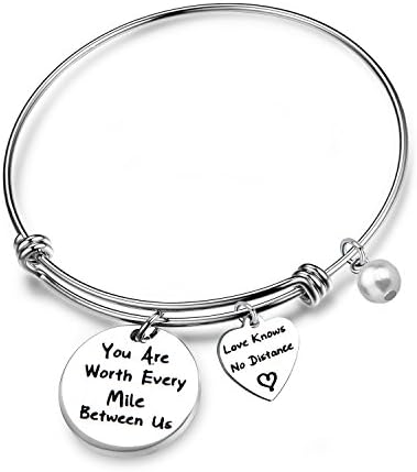 FEELMEM Anniversary Bracelet You are Worth Every Mile Between Us Adjustable Bangle Long Distance Relationships Gifts