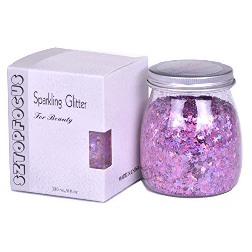 Festival Makeup Glitter – Holographic Chunky-Mermaid-Body-Hair-Face-Paint, Cosmetic Grade Assorted Glitter Dust Powder Moon Star Flakes, Gold, Silver, Blue, Green (Ass-07) #TOP21