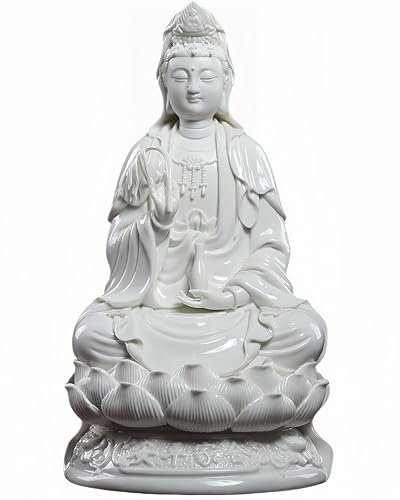 Getrelax Guan Yin Statue Quan Yin Statue Buddhist Avalokiteshvara Kuanyin / Buddhism Statue on Lotus -Best Chinese Feng Shui Gifts (14 inch, White)