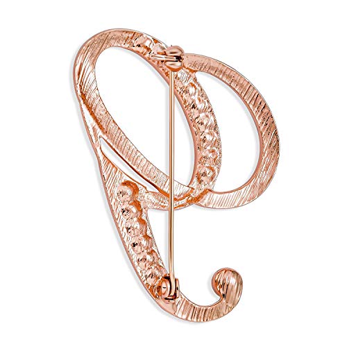Image of Bling Jewelry Large Statement ABC Pave Crystal Cursive Script Monogram Letters Alphabet Initial G Scarf Lapel Pin Brooch For Women Rose Gold Plated