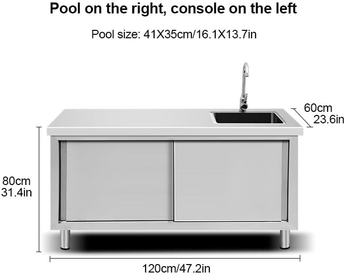 Outdoor Stainless Steel Utility Sink with Cabinet & Workbench - Freestanding Laundry Sink for Garage, Restaurant, & Commercial Use - Includes Faucet & Storage Shelves (Left Color)