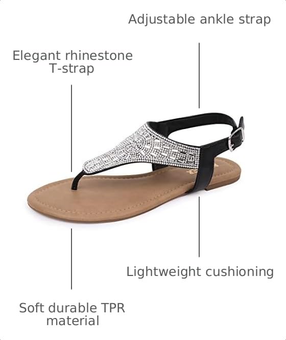 Image of BENEKER Women's Rhinestone Thong Flat Sandals T-Strap Fashion Sandals Ankle Strap Summer Gladiator Sandals