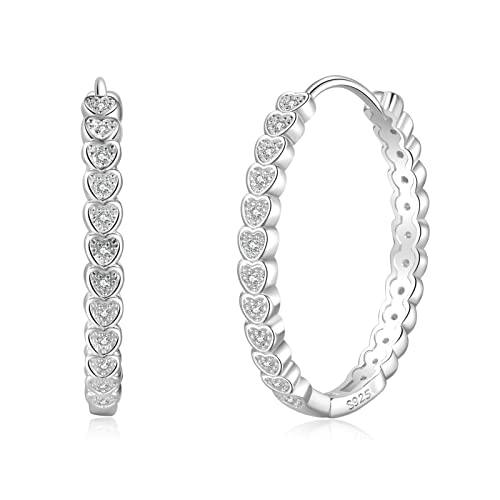 PABBEU Ohrringe Silber 925 Creolen Kleine Damen Hypoallergen Kleine Huggie Creolen Ohrringe mit AAAAA Zirkonia 30mm