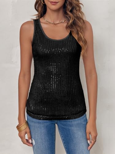 Image of Fazortev Women's Sequin Tank Tops Sleeveless Scoop Neck Sparkly Sexy Party Camisole Vest