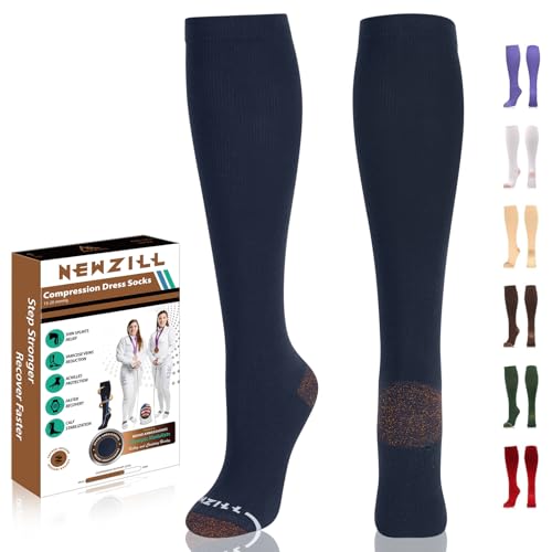 NEWZILL Copper Compression Socks for Women & Men 15-20mmHg Cotton Rich Odor Control Dress Socks for Business Casual Running Medical Athletic Support, Edema Diabetic Relief