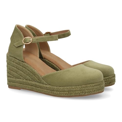 shoes&blues.es 94222 Sandalia de Cuna de Yute para Mujer, comodas y Elegantes Diseno Moderno con el Yute en el Mismo Tono y con Cierre de Hebilla, Ideales para Primavera Verano. Verde Talla 38