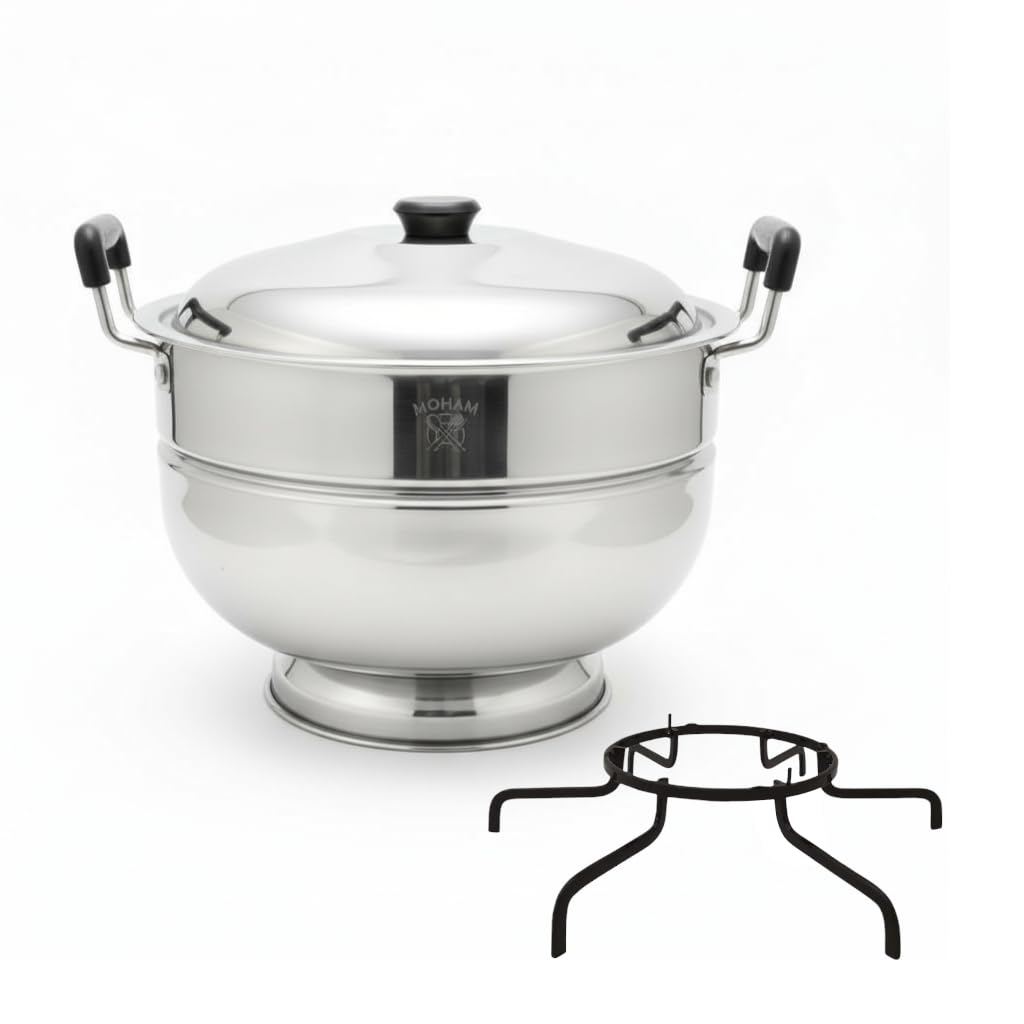 moham stainless steel bati cooker with bati maker stand | bati maker & gas tandoor for home kitchen | pizza maker/chicken & paneer tikka barbeque griller | non-induction oven & litti maker on gas | silver