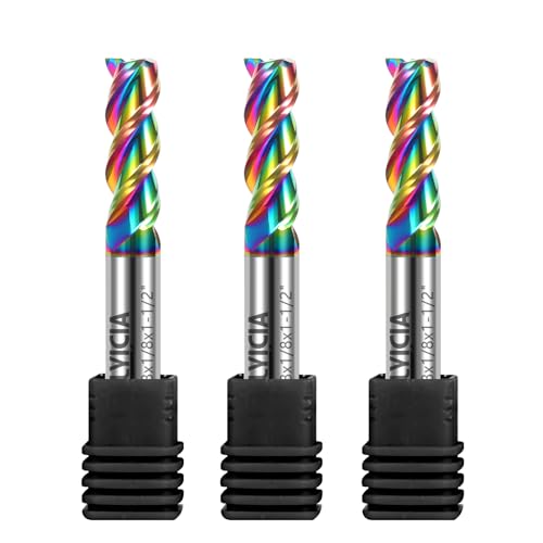 Image of 3pcs 1 /8 inch Tungsten Carbide End Mills for Aluminum & Copper Alloys, 3-Flute DLC Coated Endmills Set CNC Milling Bits - HRC55