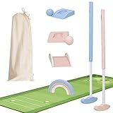 Asweets Mini Wooden Golf Set for Kids 3-12 Age,Macaroon Toddler Mini Golf Clubs,Children Putters for Golf Game,Idea Gift for Boy & Girs On Chrismas,Thanksgiving Day(with Mat)