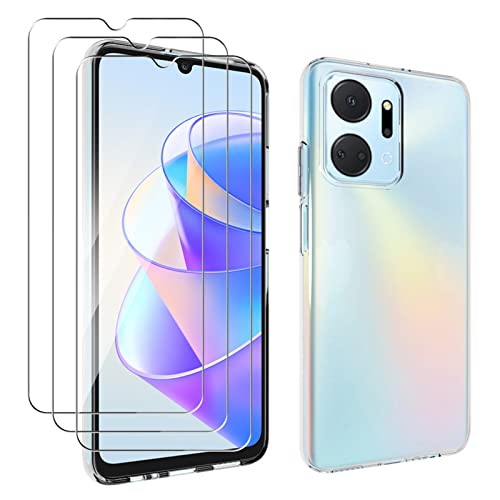 Funda para Honor X7a + [3 Piezas] Protector de Pantalla, Weideworld Ultra Fina Silicona TPU Case Anti-Choque Anti-arañazos Carcasa para Honor X7a,Transparente