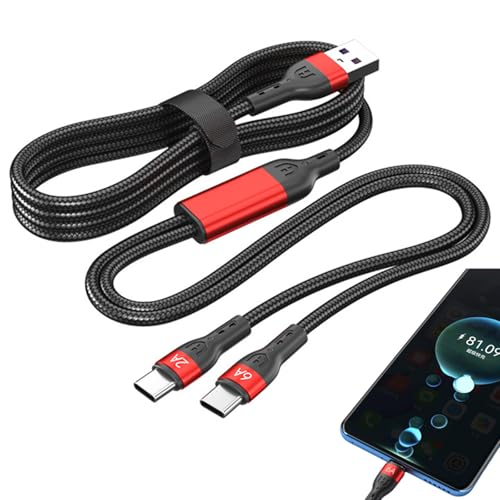 SensaBliss USB タイプC 二股ケーブル 2in1 充電ケーブル USB A to Type C+Type C 充電アダプタ PD対応 66W/6A 急速充電 データ転送 1.5M Y字 2台同時充電 高耐久 ケーブル ナイロン編み 断線防止のサムネイル