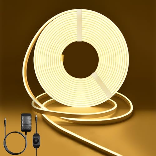 Lucienstar Neon LED Strip Light 5M- 12V Dimmable Silicone Warm White Led Lights Strip, IP67 Waterproof Strip Lights for Bedroom Garden Kitchen Indoor Deco [Energy Class F]