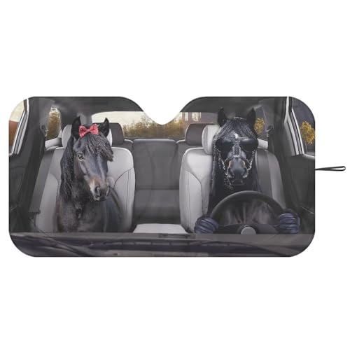 Image of Fashion Black Horse Sunshade Visor Car Windshield Sun Shade Easy Installation Foldable Automotive Interior Accessories for Sun Protection Sun Shade for UV Protection