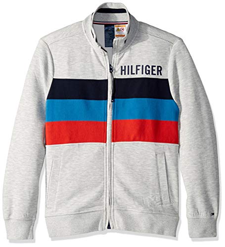 Tommy Hilfiger Men's Adaptive Sweatshirt with Magnetic Zipper and Mock Neck, Silver Heather, XL