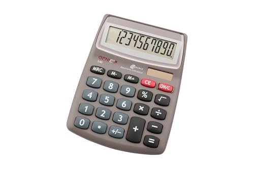 GENIE 540 Tischrechner – 10-stelliges großes Display, Dual-Power Solar & Batterie, kompakter Taschenrechner für Büro, Schule & Home Office, leicht bedienbar, grau