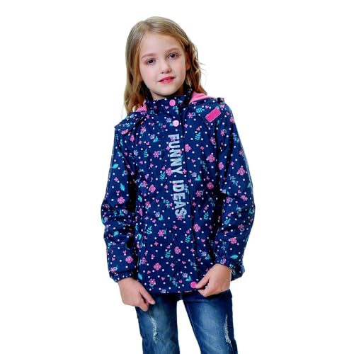 Image of Girls Rain Jacket Kids Hooded Raincoat Windbreaker with Fleece Lining