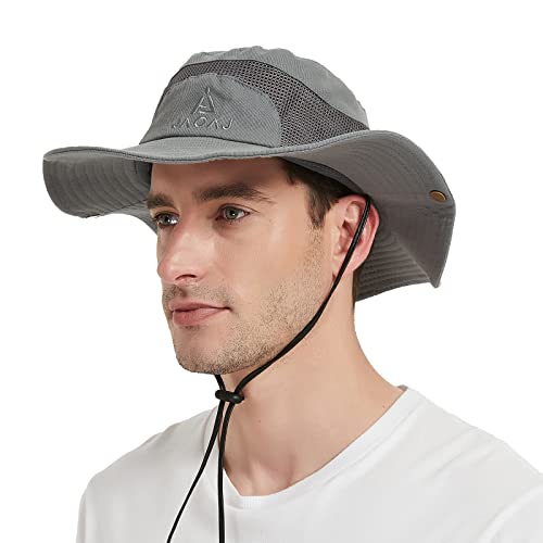 Sombrero de Hombre para El Sol - Pescador Safari Protección UV, Trekking Malla Algodon, Ala Ancha Explorador