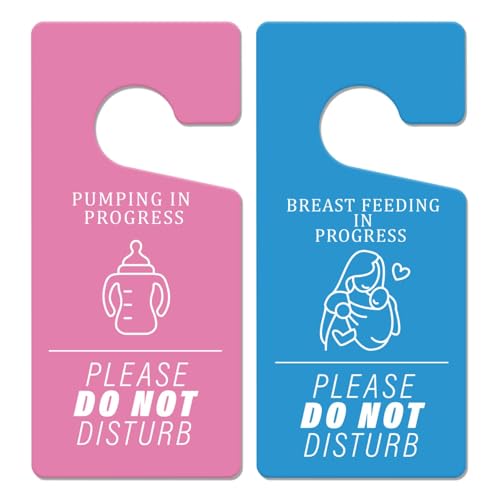 Breast Feeding Door knob Sign - 2 PCS Pumping in Progress Door Signs Double Sided PVC Do Not Disturb Sign for Home Nursery Baby Room