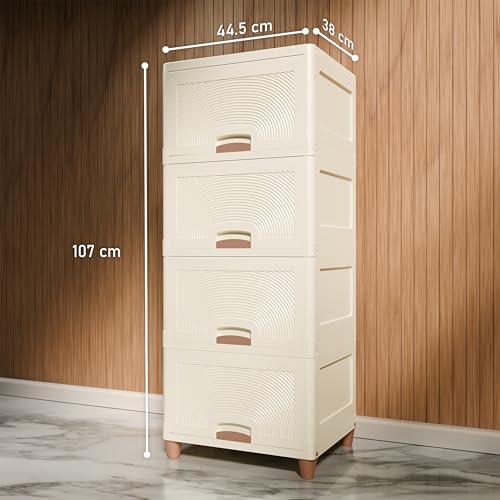 Image of Amazon Basics Multi-Purpose Large Organizer | Modular Storage Box for Clothes, Kitchen, Bedroom & Living Room | Stackable Rack, Space-Saving Wardrobe Cabinet (Off White), 4 Piece, 37.5LX44.7WX27H cm