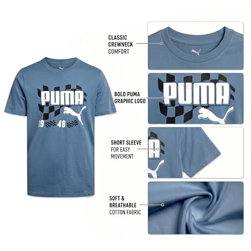 Image of PUMA Boys T-Shirts Athletic Crewneck Short Sleeve Tees (Sizes S-XL) | Soft Breathable Cotton Blend, Comfortable Casual Fit, Great for School, Play & Everyday Wear