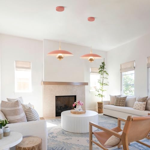 Image of Modern LED Hanging Lamp Mini Indoor Ceiling Light with Pink Shade Bedside Gold Pendant Light for Kitchen Bedroom Hallway