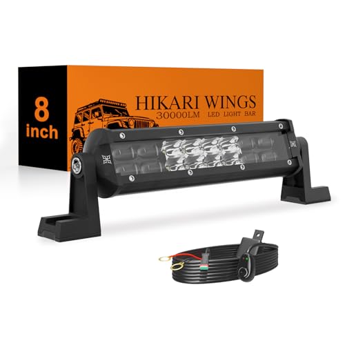 HIKARI WINGS 2026 New 8 Inch LED Light Bar 30 000LM Off Road 30W Spot Flood Combo Beam IP68 Waterproof with 12V/24V Wiring Harness Kit for Driving Truck Pickup SUV ATV UTV