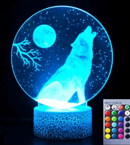 Lámpara ilusión noche lobo 3D multicolor 16 cambios