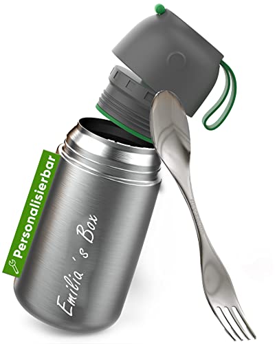 Blockhütte Boite alimentaire isotherme avec gravure propre I 730 ml I Avec brosse Spork I récipient isotherme bouillie pour bébé passe au lave-vaisselle, Cadeaux durables personnalisés