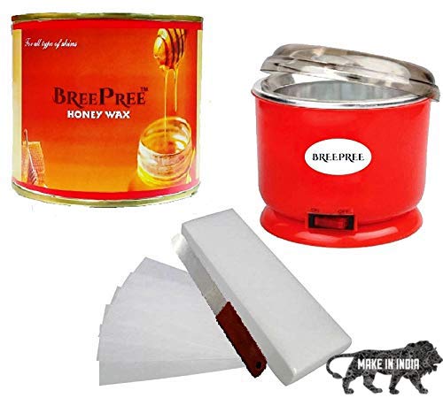 BREEPREEWaxing Kit/Wax Kit Combo Includes (Auto Cut Wax Heater + Honey Wax + Wax Strips + Wax Spatula)