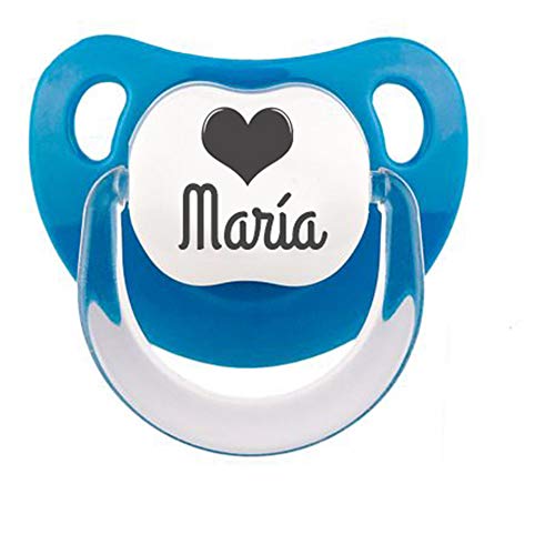 Chupete personalizado con nombre y dibujo corazón tetina silicona anatómica disponible en 0-6m y +6m y varios colores