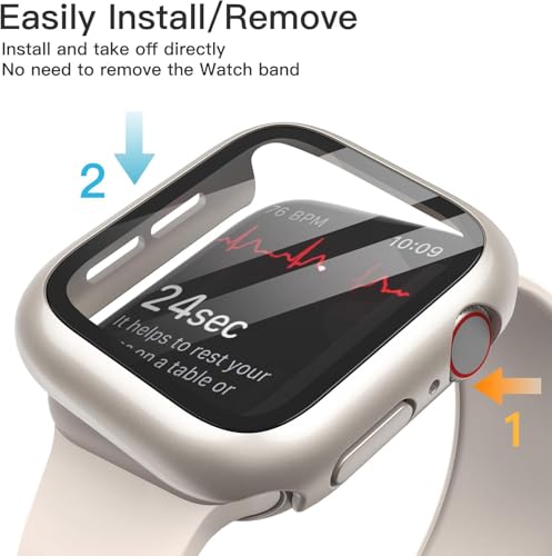 Image of Case with Screen Protector for Apple Watch SE 3 /2 /1 (2025 /2022 /2020) / Series 6 5 4 40mm, Overall Protective Cover, Built-in Tempered Glass Film High Sensitivity, 3 Pack (Starlight)