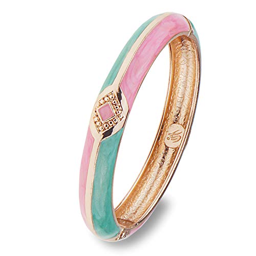 UJOY Cloisonne Bracelet Colorful Cloisonne Design Gold Plated Hinge Enamel Bangle Jewelry for Women Girls 55A41 Knot Green-Pink