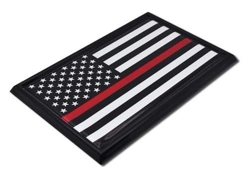 Image of Elektroplate Firefighter Thin Red Line Flag with Black Frame All Metal Emblem for Cars | Universal Fit at 3.8 inch x 2.5 inch | Weatherproof