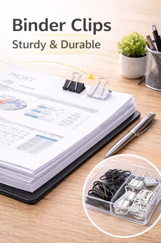 Image of Sumiko Black & White Paper Clip Box Stationery Set - 50 Push Pins 8 Paper Clips 80 Binder Clips 3 Compartments | Portable Paper Clips & Pins Kit for Home School Office & Gifts for All