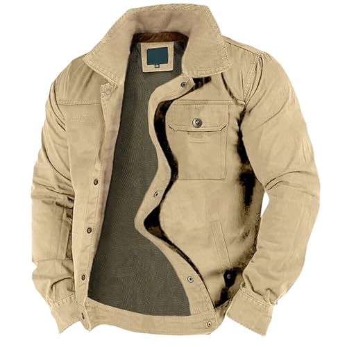 ADHOWBEW Winter Coats for Men Warm Fleece Lined Thicken Vintage Hunting Long Sleeve Big and Tall Zip Up Plush Outerwear