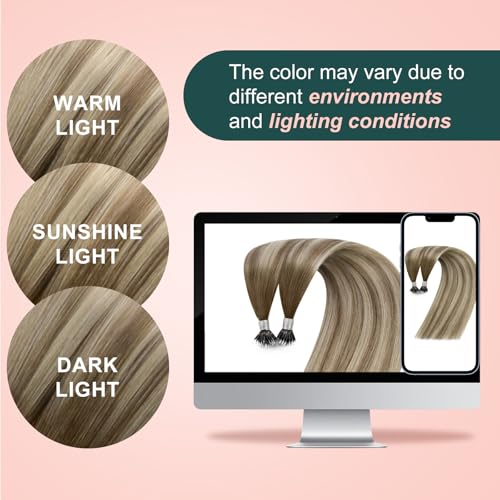 Image of Easyouth Nano Extensions Human Hair, 20 Inch 50G 50S, Ombre Dark Brown to Blonde with Brown, Nano Beads Balayage, Add Length and Volume for Daily, Longer Instantly