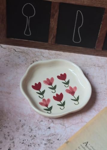 Image of WEAVING HOMES Pastel Tulip Handmade Dessert Plate Ceramic Plates to Serving Plates, Kitchenware Plates, Handmade Plates Microwave Safe